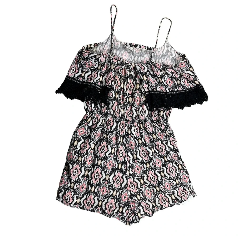 WallFlower Aztec Print Romper Large Boho‎ Crochet Trim Sleeveless
